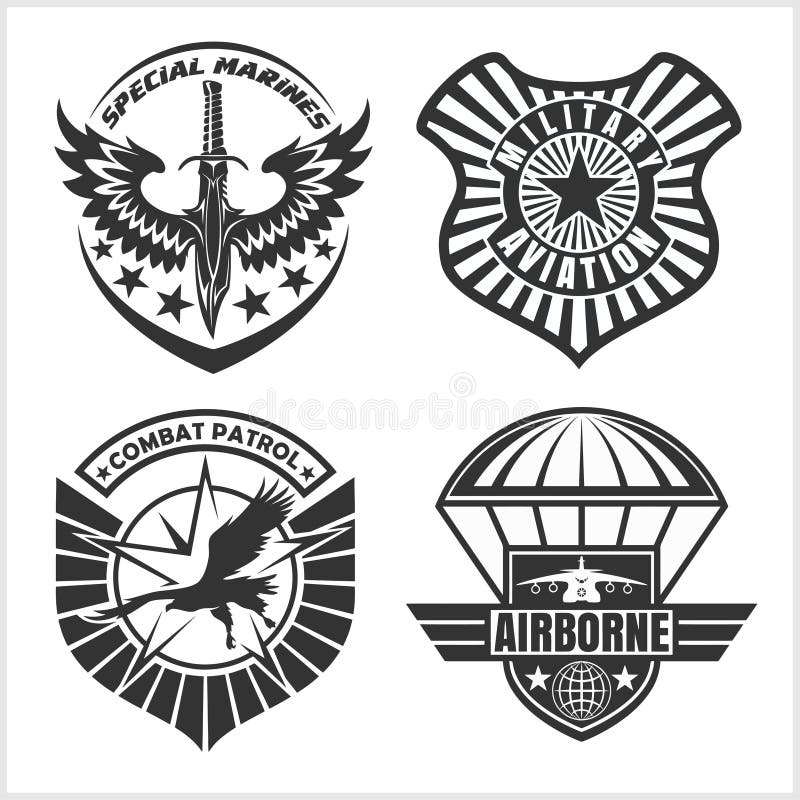 军事空军补丁设置了-武力徽章并且标记商标