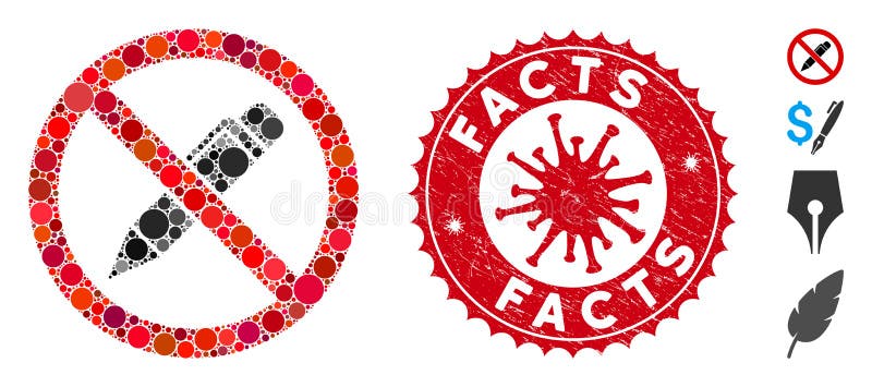 冠状病毒Grunge Facts印章的马赛克无铅笔图标 向量例证