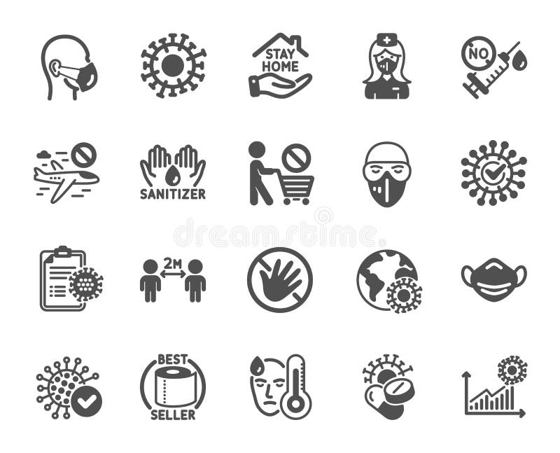 Coronavirus icons. Medical mask, washing hands hygiene, protective glasses. Stay home, hands sanitizer, coronavirus epidemic mask icons. Covid-19 virus pandemic, no vaccine, toilet paper. Vector. Coronavirus icons. Medical mask, washing hands hygiene, protective glasses. Stay home, hands sanitizer, coronavirus epidemic mask icons. Covid-19 virus pandemic, no vaccine, toilet paper. Vector