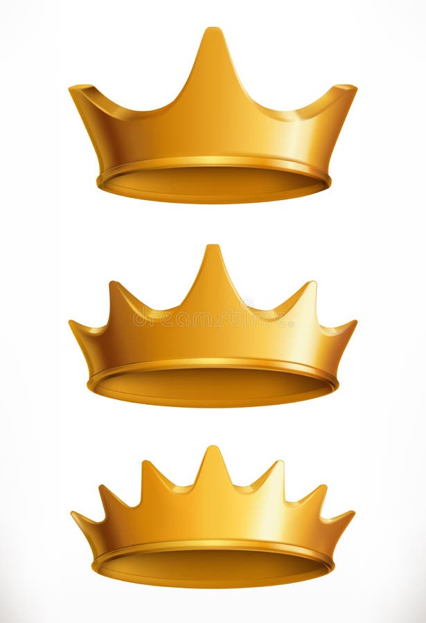 Crown, gold emblem. 3d vector icon on white background. Crown, gold emblem. 3d vector icon on white background