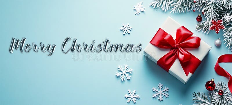 冬季假日，带雪树礼盒，圣诞和圣诞快乐的圣诞老人 库存例证