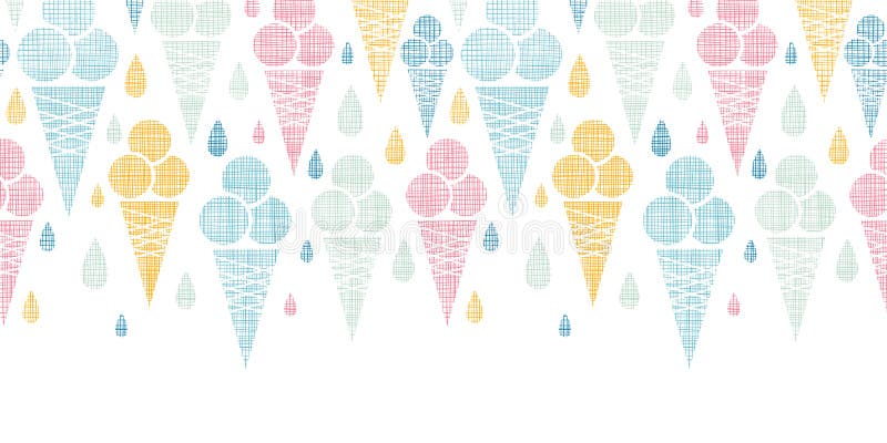 Vector ice cream cones textile colorful horizontal seamless pattern background with delicious treats. Vector ice cream cones textile colorful horizontal seamless pattern background with delicious treats.