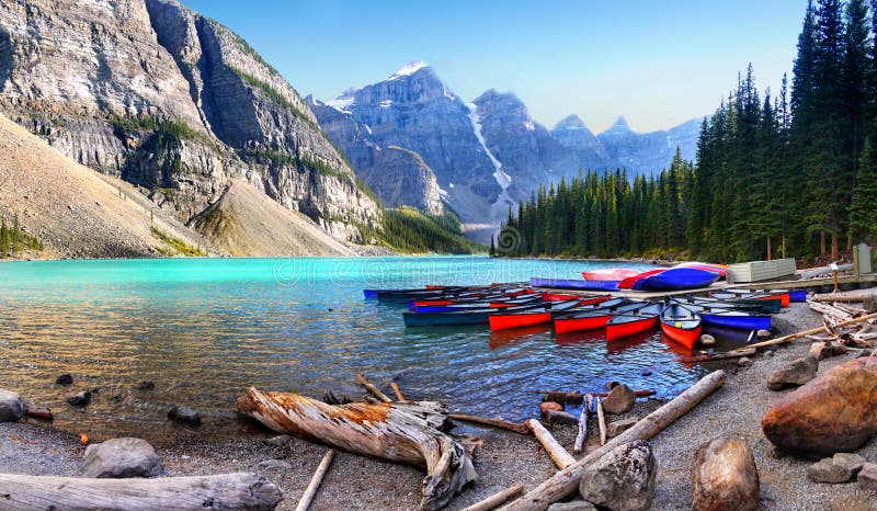 Moraine Lake near Lake Louise, panorama view. Banff National park. Canadian Rockies Alberta, Canada. Moraine Lake near Lake Louise, panorama view. Banff National park. Canadian Rockies Alberta, Canada.