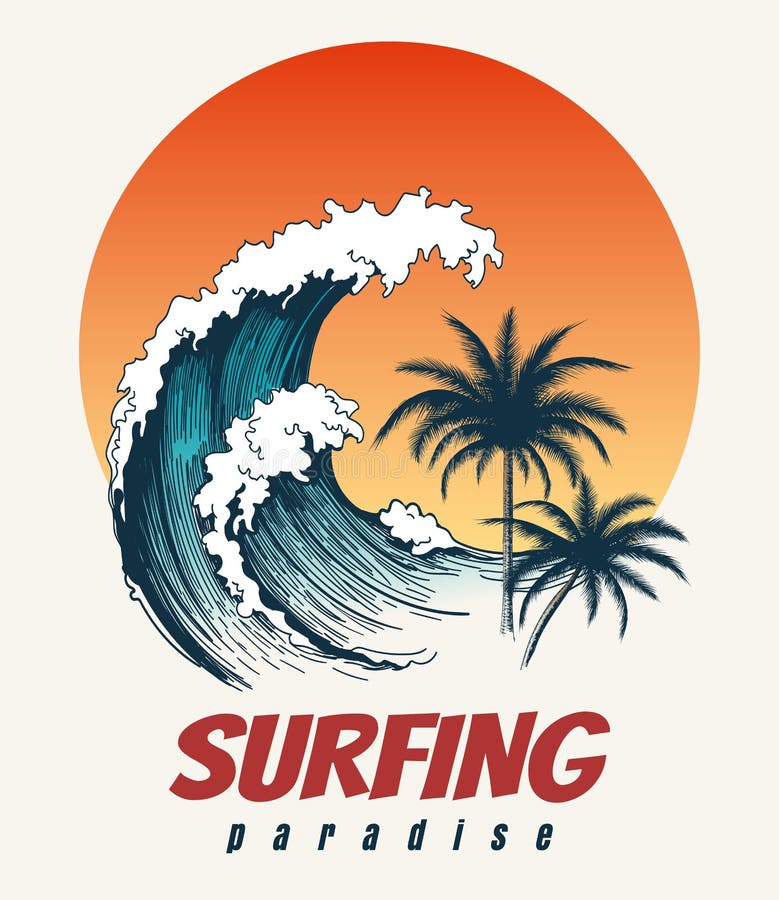 冲浪者大波浪减速火箭的海报 库存例证 冲浪者大波浪减速火箭的海报 库存例证