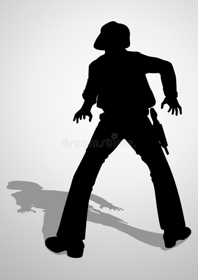 Silhouette illustration of a cowboy ready to draw a gun. Silhouette illustration of a cowboy ready to draw a gun