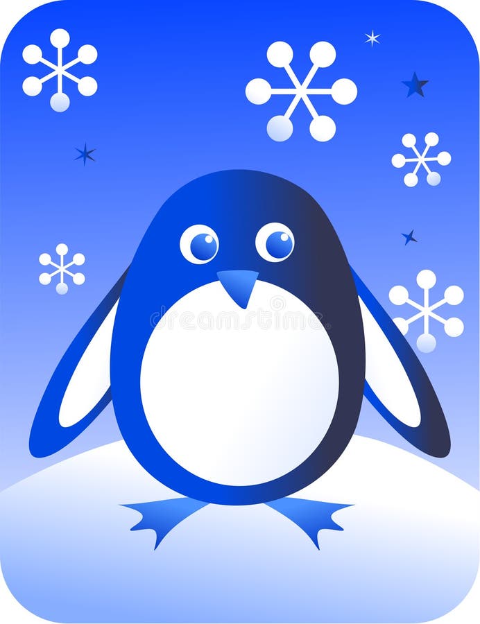 Cute retro penguin portrait with snowflakes. Cute retro penguin portrait with snowflakes