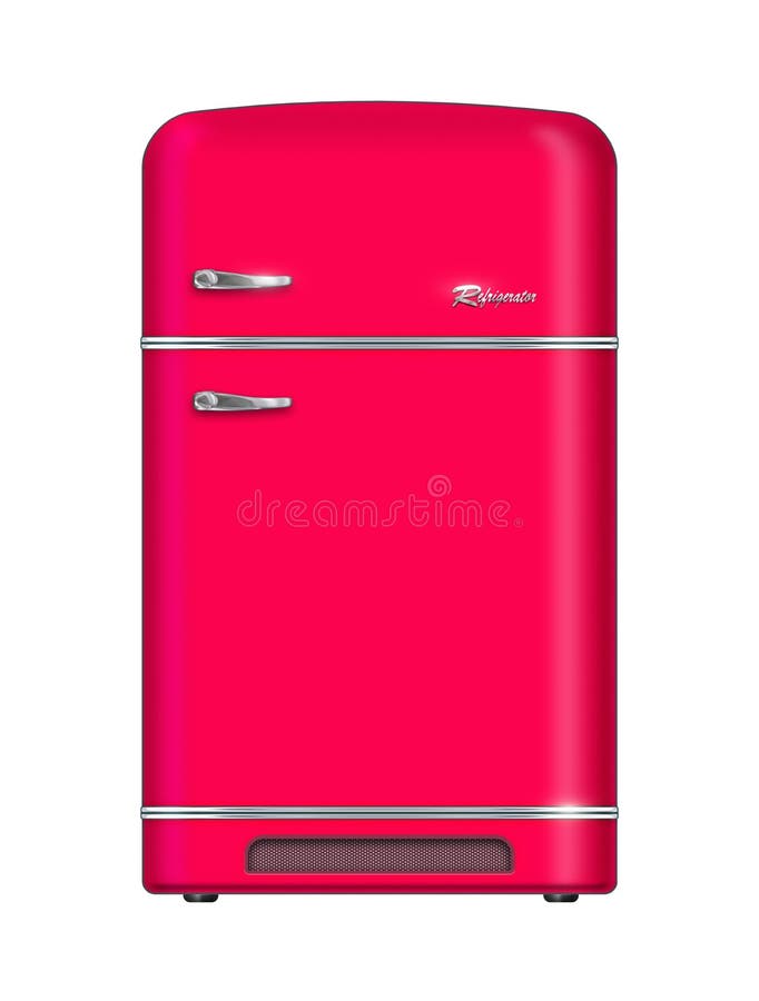 Red retro refrigerator - isolated on white background . Red retro refrigerator - isolated on white background .