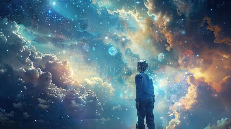 凝视宇宙的男孩 皇族释放例证