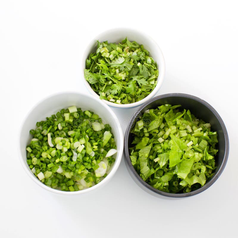 Chopped Celery, Spring onion, parsley ingredientThai style breakfast- (rice congee mixed with meat). Chopped Celery, Spring onion, parsley ingredientThai style breakfast- (rice congee mixed with meat)