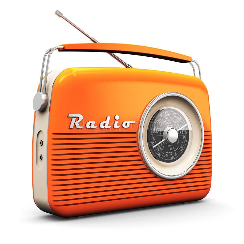 Old orange vintage retro style radio receiver isolated on white background. Old orange vintage retro style radio receiver isolated on white background