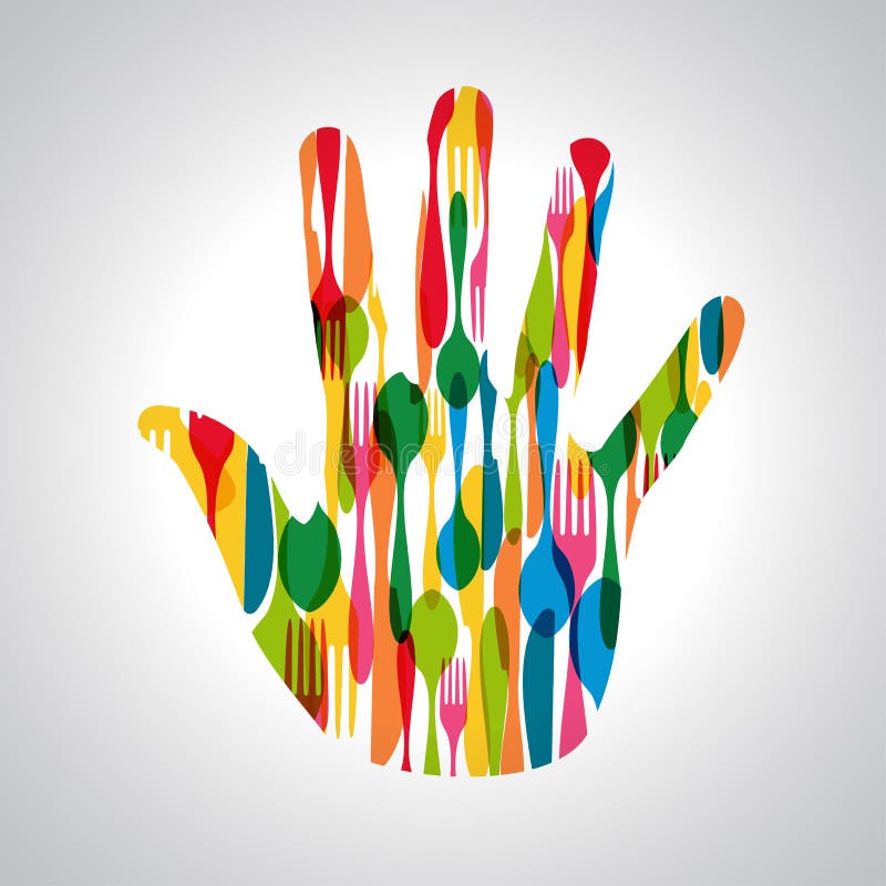 Colorful dishware hand shape. This vector illustration is layered for easy manipulation and custom coloring. Colorful dishware hand shape. This vector illustration is layered for easy manipulation and custom coloring