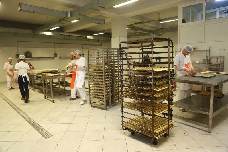 ISTANBUL, TURKEY - AUGUST 10: Turkish chefs making unbaked foods in the baker factory on August 10, 2017 in Istanbul, Turkey. ISTANBUL, TURKEY - AUGUST 10: Turkish chefs making unbaked foods in the baker factory on August 10, 2017 in Istanbul, Turkey.