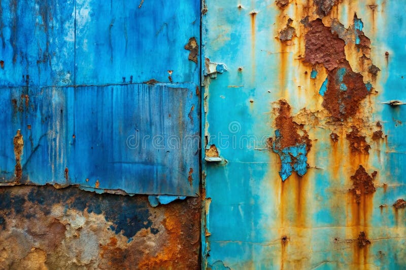 剥蓝漆对锈金属壁的工业质地双重暴露 向量例证
