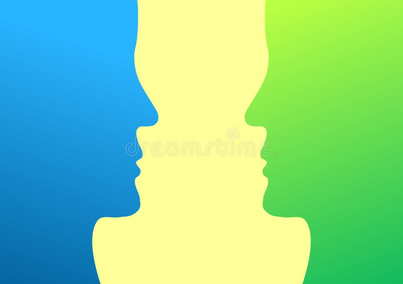 Two human faces on profile looking at each other. Two human faces on profile looking at each other.