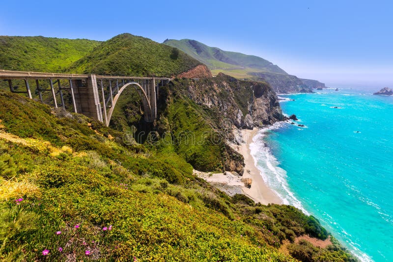 California Bixby bridge in Big Sur in Monterey County along State Route 1 US. California Bixby bridge in Big Sur in Monterey County along State Route 1 US