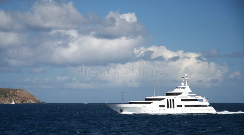 Futuristic styled motor yacht in the caribbean sea. Futuristic styled motor yacht in the caribbean sea