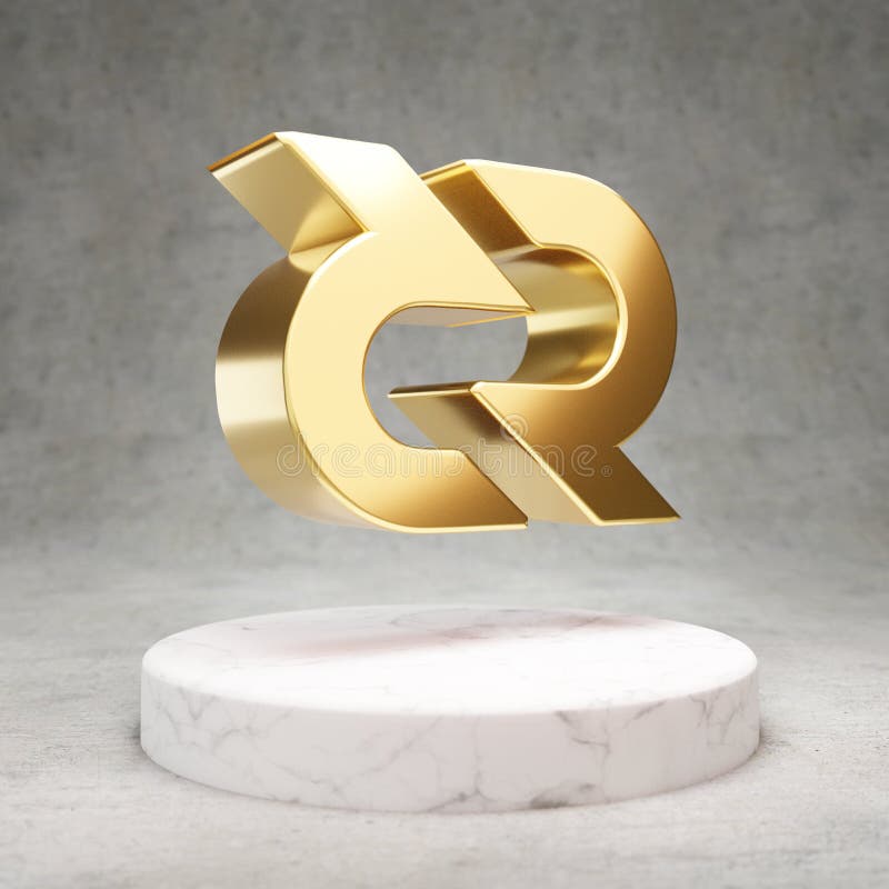 加密货币图标. 白色大理石台上的金色3d渲染图标 库存例证