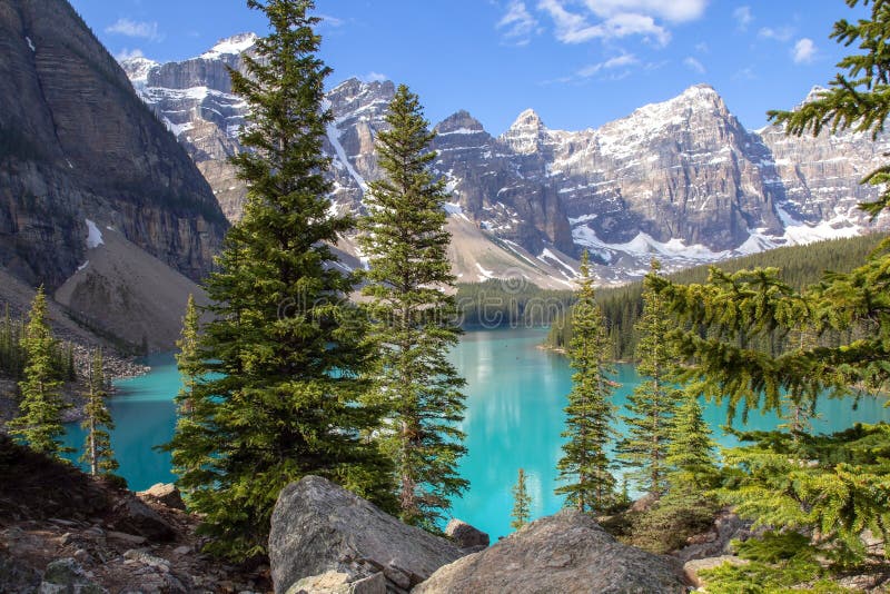 Famous Moraine Lake within Banff National Park, Rocky Mountains, British Columbia, Canada. Famous Moraine Lake within Banff National Park, Rocky Mountains, British Columbia, Canada