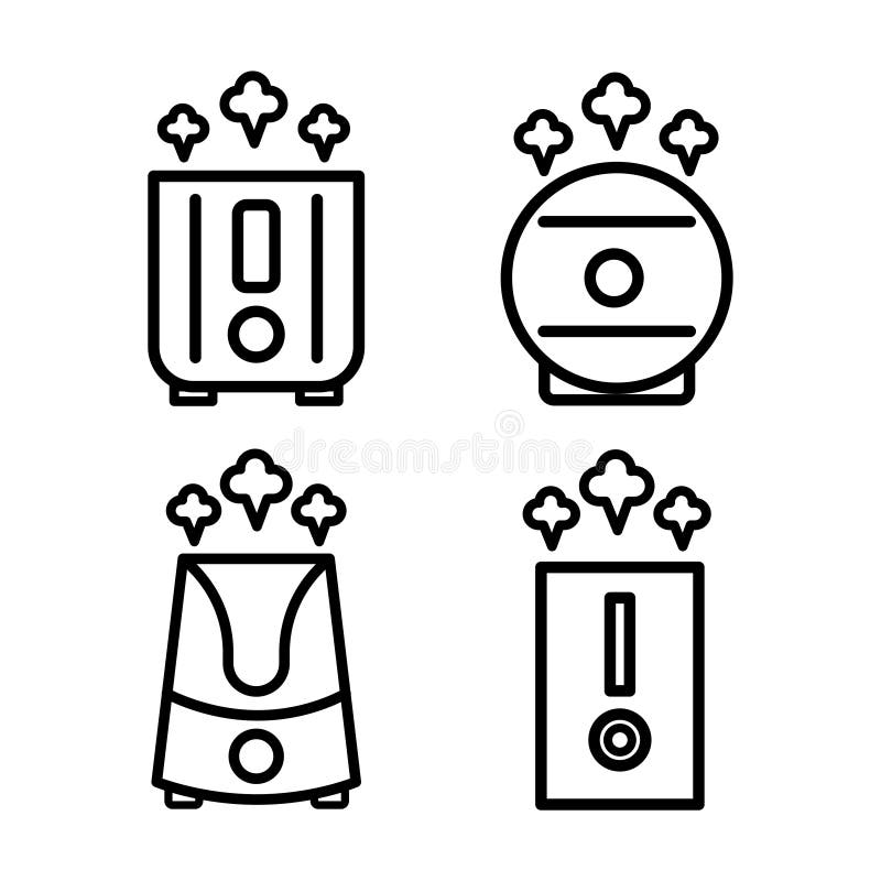 Vector illustration of a humidifier. Outline vector air cleaner icon set. Air purifier collection. Vector illustration of a humidifier. Outline vector air cleaner icon set. Air purifier collection