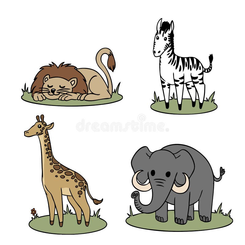 Cartoon representations of african animals. Cartoon representations of african animals