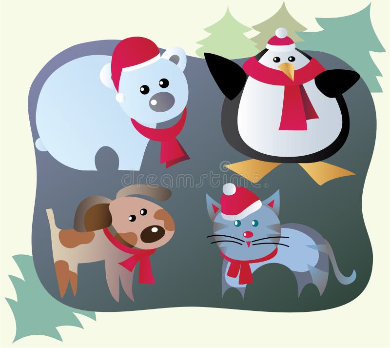 Children winter illustration with animals. Children winter illustration with animals