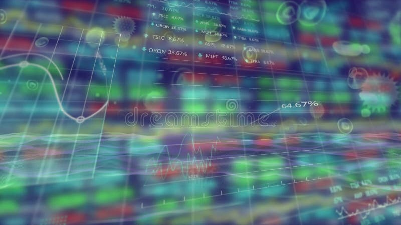 动画展示了一个股市展示,其中有数字和图表,价格不断上涨下跌 向量例证