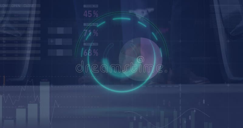 动画显示了一组业务人员正在处理和分析的财务数据和图表 皇族释放例证