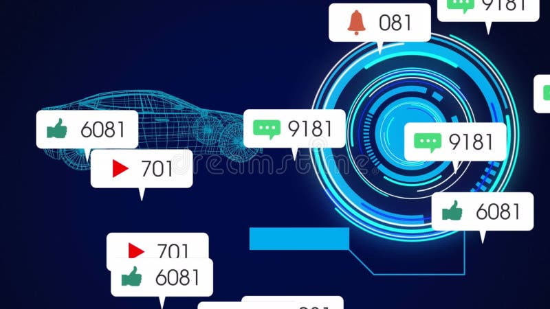 动画显示了在黑色背景上带有数字的白色横幅上的社交媒体图标 皇族释放例证