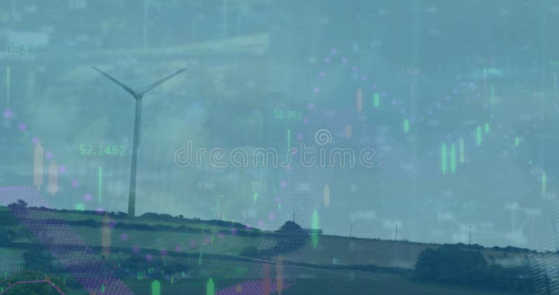 动画显示了财务数据和图形在绿色屏幕上移动 向量例证