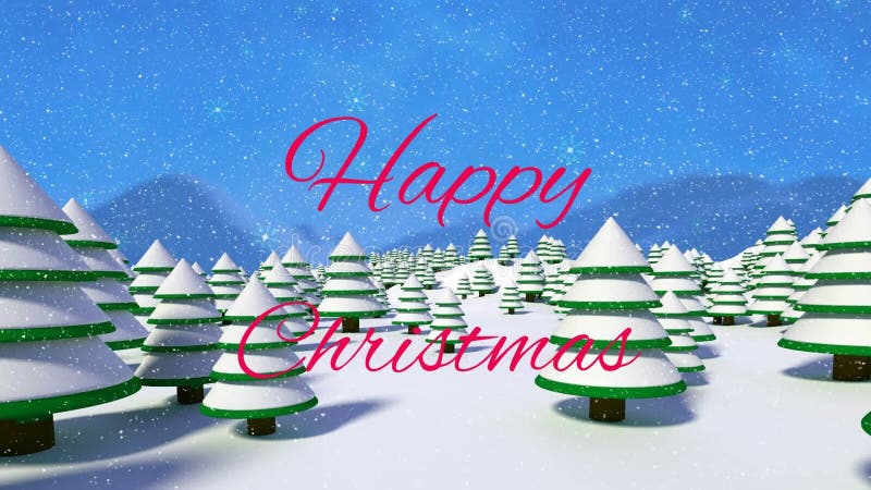 动画显示，雪在冬季的风景中飘过杉树 库存例证