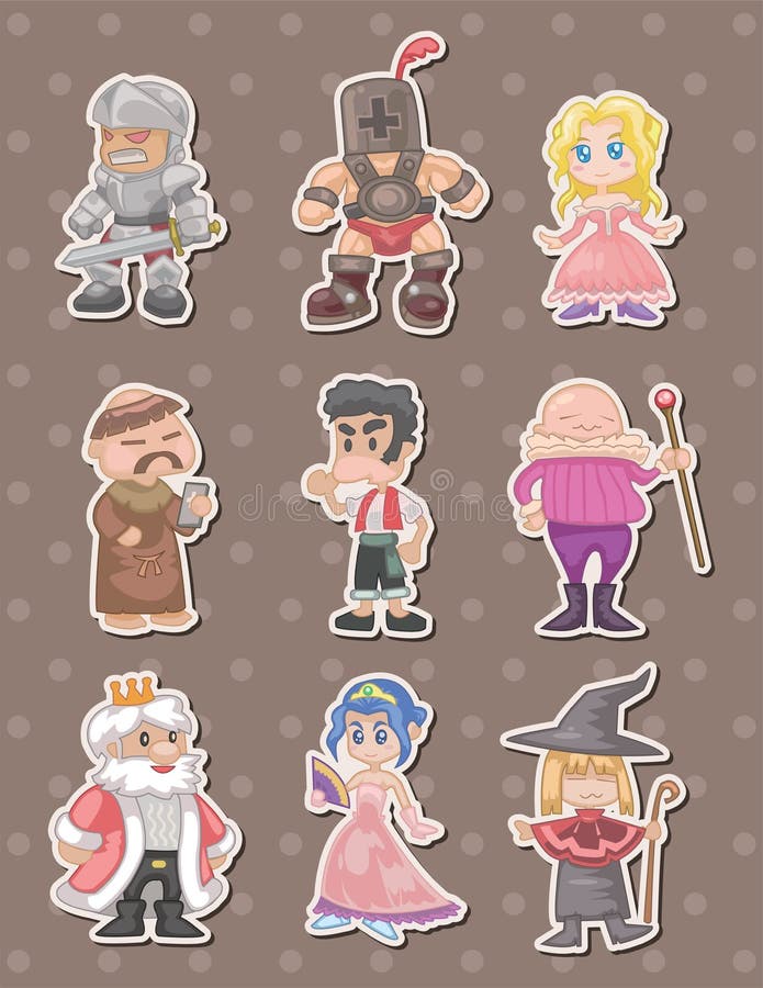 Cartoon medieval people stickers,cartoon vector illustration. Cartoon medieval people stickers,cartoon vector illustration