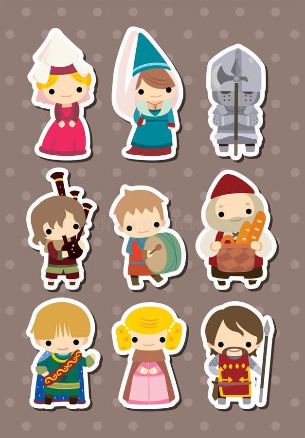 Cartoon Medieval people stickers,cute cartoon vector illusttration. Cartoon Medieval people stickers,cute cartoon vector illusttration