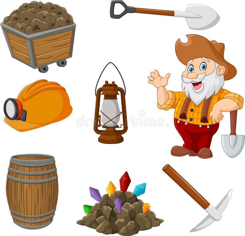 Illustration of Cartoon miner tools collection set. Illustration of Cartoon miner tools collection set