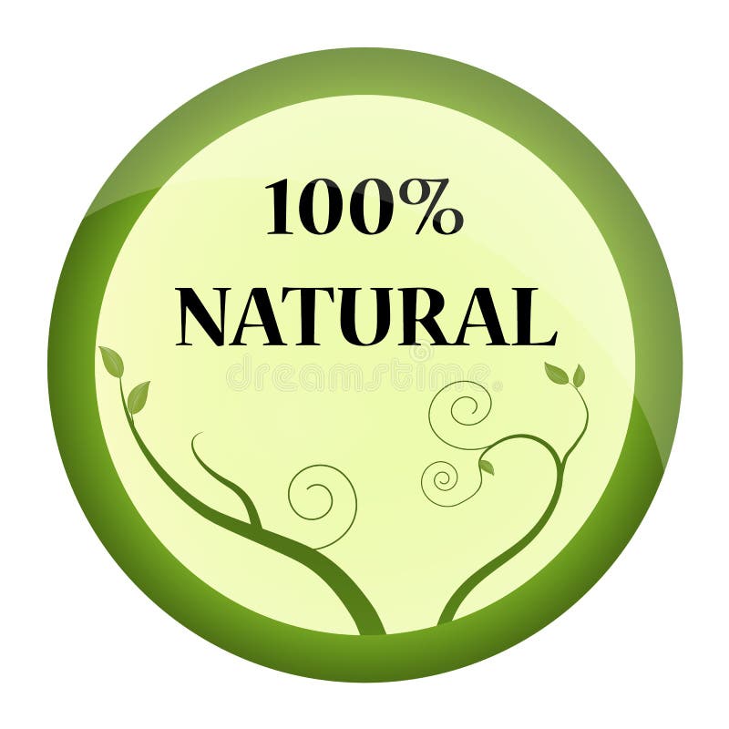 Round sign with nature motives and 100% natural text. Round sign with nature motives and 100% natural text