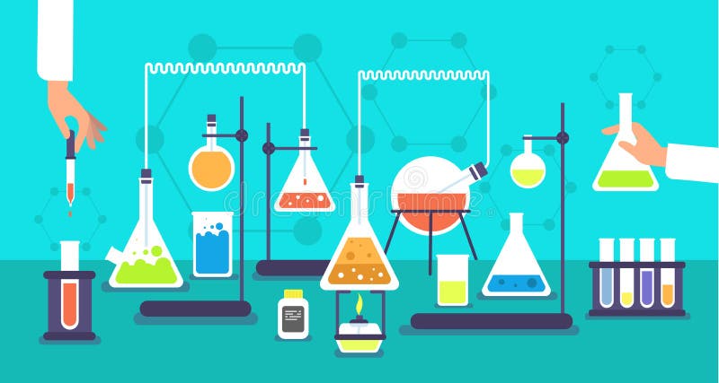 化工设备在化学分析实验室 科学学校研究实验室实验传染媒介背景 向量例证 化工设备在化学分析实验室 科学学校研究实验室实验传染媒介背景 向量例证