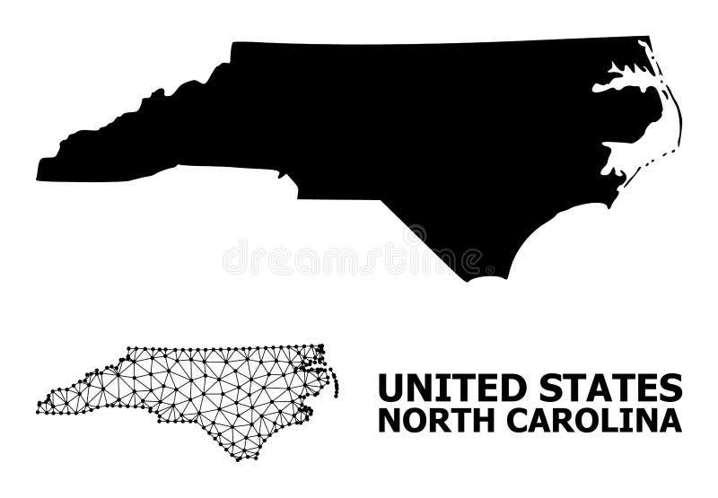 Solid and mesh vector map of North Carolina State. Wire frame 2D triangular mesh in vector format, geographic models for patriotic illustrations. Illustrations are isolated on a white background. Solid and mesh vector map of North Carolina State. Wire frame 2D triangular mesh in vector format, geographic models for patriotic illustrations. Illustrations are isolated on a white background.