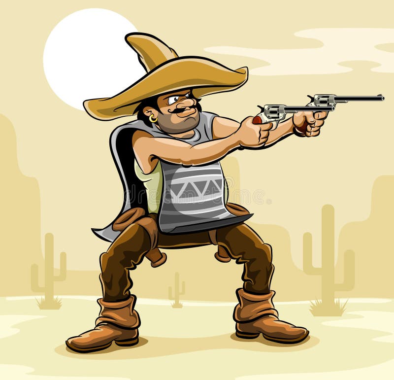 Mexican bandit with gun in prairie illustration. Mexican bandit with gun in prairie illustration