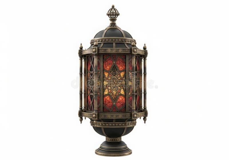 华丽的古董灯笼，有复杂的金属工艺，彩色彩色的彩色玻璃板被照亮库存