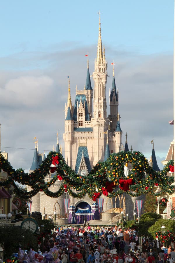 Walt Disney World Cinderella`s Castle at Christmas Orlando, Florida December Holiday Celebrations. Walt Disney World Cinderella`s Castle at Christmas Orlando, Florida December Holiday Celebrations