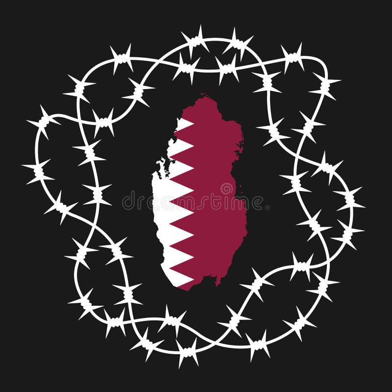 Isolation and blockade of Qatar - territory of state is closed and blocked by barbed wire. Isolation and blockade of Qatar - territory of state is closed and blocked by barbed wire