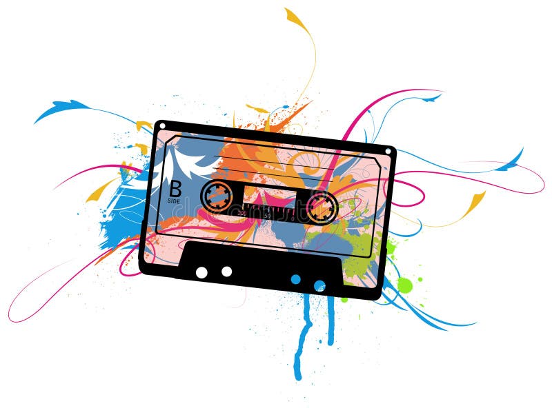 Funky illustration of a cassette with colorful background. Funky illustration of a cassette with colorful background.