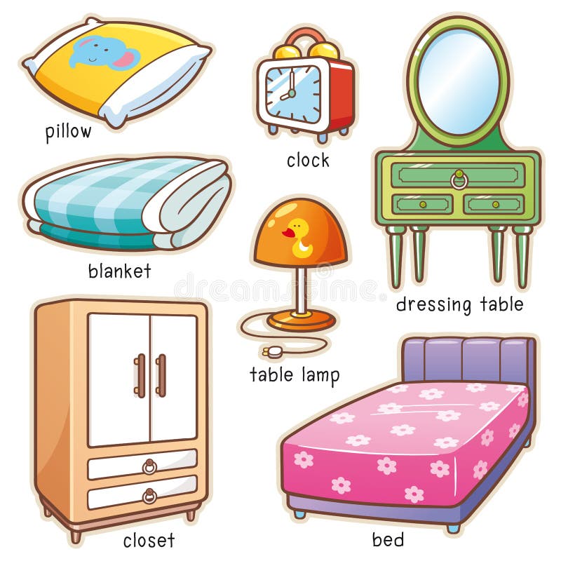 Vector illustration of Cartoon Bedroom element vocabulary. Vector illustration of Cartoon Bedroom element vocabulary