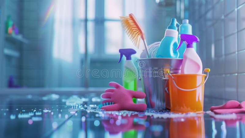 卫生间清洗用品AI生成图像 图库摄影