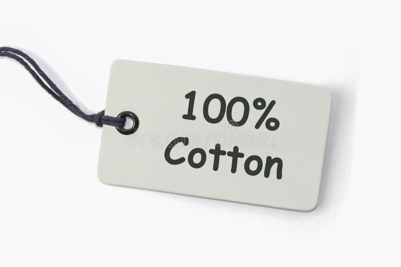 Cardboard label with the inscription hundred percent cotton. Isolated on white. Cardboard label with the inscription hundred percent cotton. Isolated on white