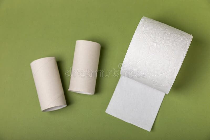 Empty toilet paper roll. Rolls of toilet paper on background. Paper tube of toilet paper. Place for text. Copy space. Flat lay. Eco-friendly reuse recycle. Empty toilet paper roll. Rolls of toilet paper on background. Paper tube of toilet paper. Place for text. Copy space. Flat lay. Eco-friendly reuse recycle