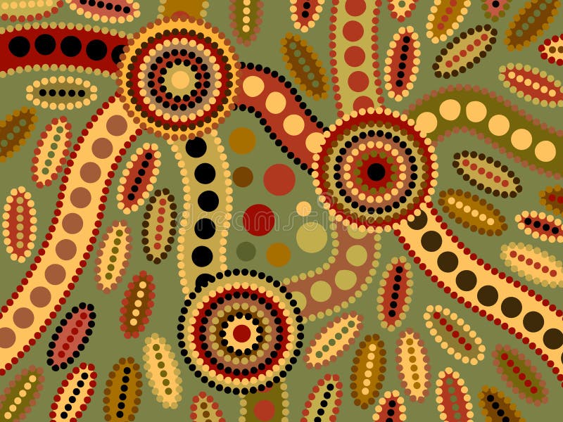 Background of aboriginal style symbolic landscape in brown and green. Background of aboriginal style symbolic landscape in brown and green.