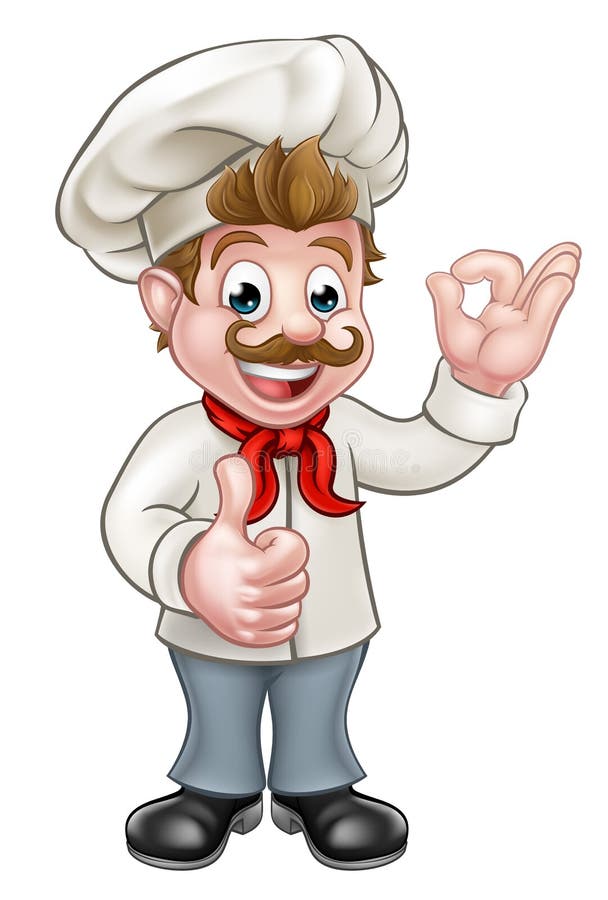 Cartoon chef or baker character giving a perfect okay delicious cook gesture and a thumbs up. Cartoon chef or baker character giving a perfect okay delicious cook gesture and a thumbs up