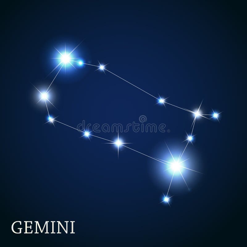 双子星座美丽的明亮的星的黄道带标志 库存例证