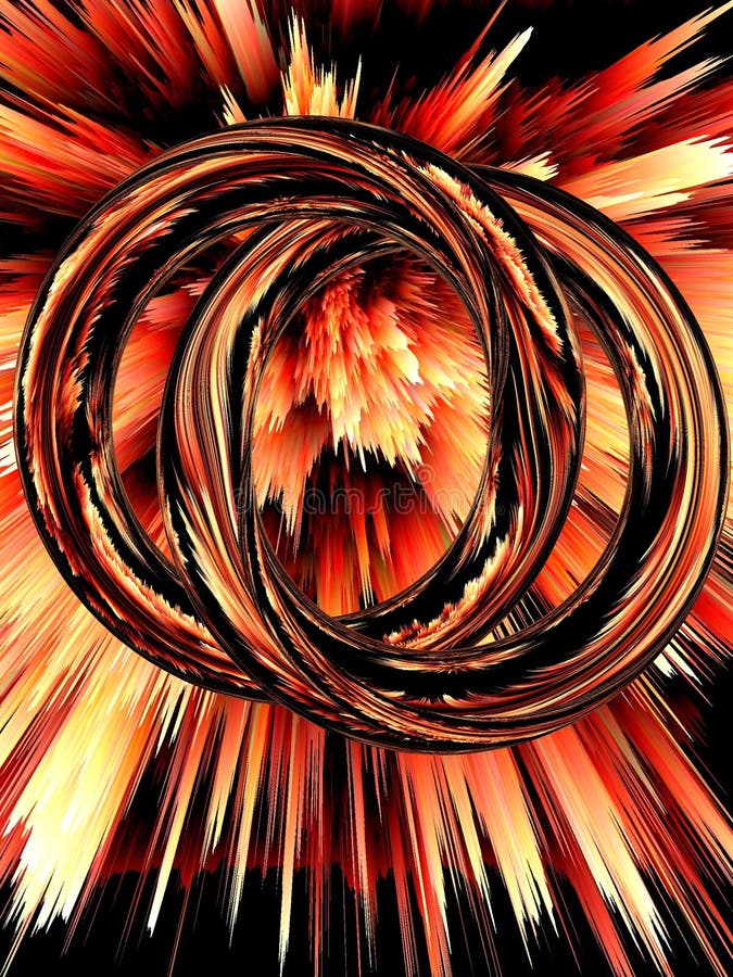 shiny glass rings designs from exploding red-hot lava and molten magma red orange and yellow colours background in 3D illustration. shiny glass rings designs from exploding red-hot lava and molten magma red orange and yellow colours background in 3D illustration