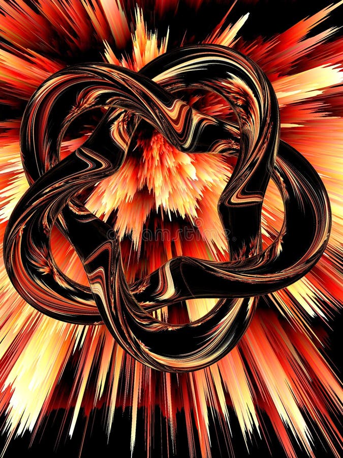 complex twisted shiny glass torus knot designs from exploding red-hot lava and molten magma red orange and yellow colours background in 3D illustration. complex twisted shiny glass torus knot designs from exploding red-hot lava and molten magma red orange and yellow colours background in 3D illustration